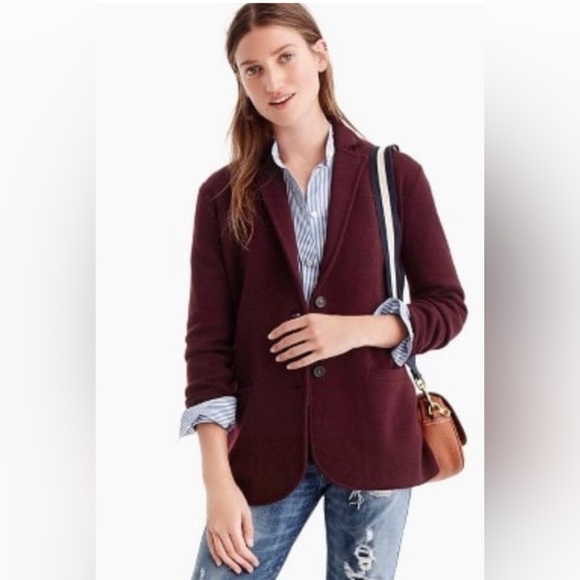 J. Crew Knit Blazer Burgundy 100%‎ Merino Wool Size XS - Picture 1 of 9